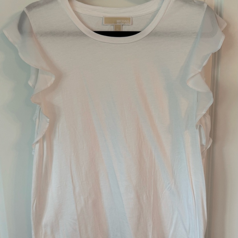 Michael Kors White Ruffle Sleeve Muscle Tee